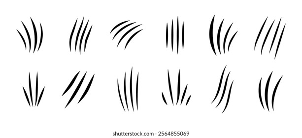 Cat scratch. Set of black bloody animal claw marks isolated on white background. Bear or tiger claws trails. Flat vector illustration.