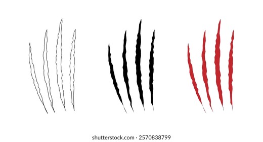 Cat scratch. Set of claws scratches, pets or wild animal nails rip isolated on white background. Lion or tiger flat scratch marks. Vector illustration.