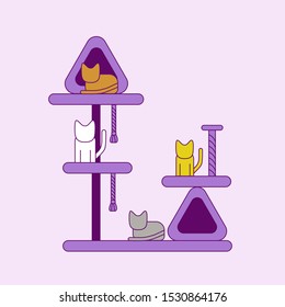 Cat scratcher. Vector illustration for pet or cat shop. Cats sharpen claws. Flyer, banner for cat shop.   