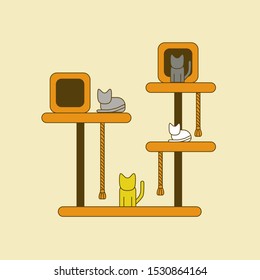 Cat scratcher. Vector llustration for pet or cat shop. Cats sharpen claws. Flyer, banner for cat shop.   