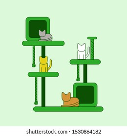 Cat scratcher. Vector llustration for pet or cat shop. Cats sharpen claws. Flyer, banner for cat shop.   