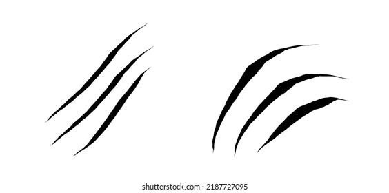 Arañazos de gato. Arrasamiento animal de garras negras, papel de rotura. Seguimiento de garras de gato. Ilustración vectorial sobre fondo negro.