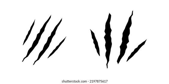 Cat scratches set. Black claws animal scratch, Torn paper. Cat claws trace. Vector illustration on black background.