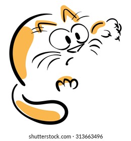 Cat scratches something. Vector illustration.