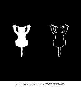 Cat scratching harm set icon white color vector illustration image solid fill outline contour line thin flat style