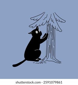 Cat Scratching a Holiday Tree