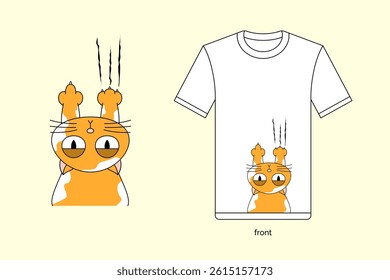 Cat scratching. Illustration vector design with T-shirt mockup. EPS 10