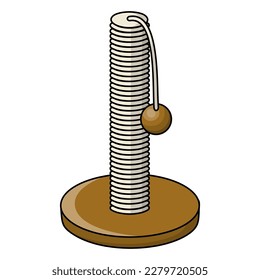 Cat scratching post for kittens and adult cats. Cartoon cat scratcher for domestic animals. Colorful clipart of accessories and goods for pet shop. Isolated vector illustration on white background.