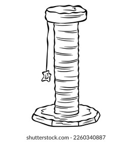 Cat scratching post. Wooden pole for pet's claw point. Line style. Isolated vector illustration