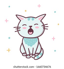 Cat screams. Maybe he wants to play or eat. Kawaii cartoon character isolated on a white background. Vector illustration.
