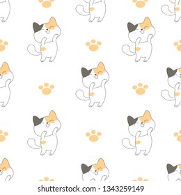 Cat seamless cartoon background,seamless vector illustration 