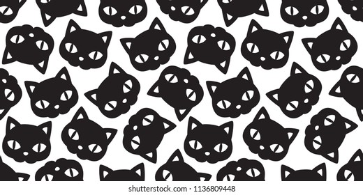 Cat seamless Halloween vector pattern black kitten calico scarf isolated tile background repeat wallpaper
