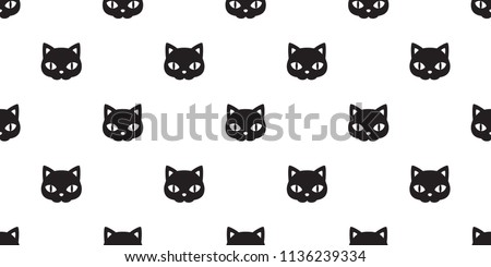 Cat seamless Halloween vector pattern black kitten face calico scarf isolated tile background repeat wallpaper
