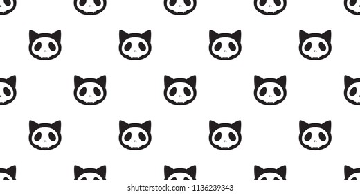 Cat seamless Halloween vector Skull pattern skeleton bone Ghost scarf isolated tile background repeat wallpaper