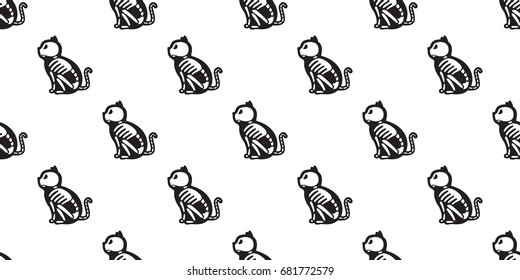 Cat seamless Halloween vector Cat Skull bone Kitten Ghost icon pattern wallpaper background