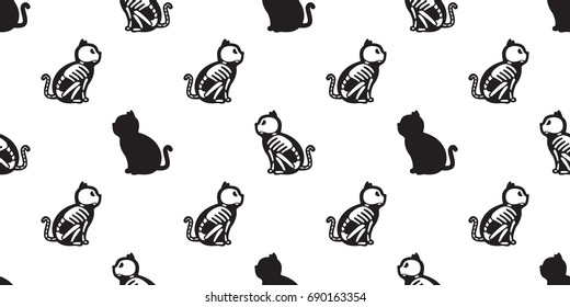 Cat Seamless Halloween Vector Skull Pattern Cat Bone Ghost Wallpaper Background