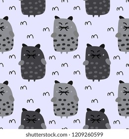 Cat seamless patten vector with childish hand drawn cute cartoon animal colorful illustration background. Creative funny texture. Great for fabric, textile, and baby fashion wrapping or print.