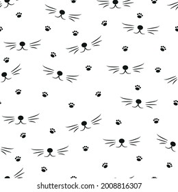 Cat seamless pattern. Animal footprint. Vector illustration. 
