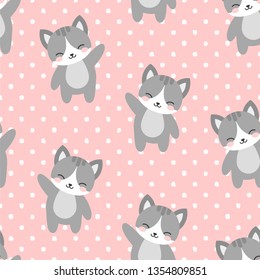 Cat Seamless Pattern Background, Scandinavian Happy kitty koala with dot for baby. cartoon kitten vector illustration for kids nordic background