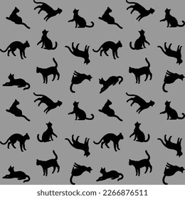 Cat seamless pattern background, silhouette vector image, halloween