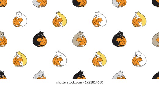 cat seamless pattern basketball kitten calico vector pet sport scarf isolated repeat background cartoon animal tile wallpaper illustration doodle design