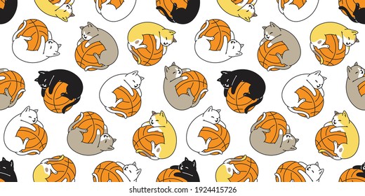 cat seamless pattern basketball kitten calico vector pet sport scarf isolated tile background cartoon animal repeat wallpaper illustration doodle design