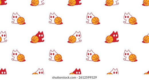 cat seamless pattern basketball sport ball kitten calico sitting cartoon doodle pet illustration tile background gift wrapping paper repeat wallpaper