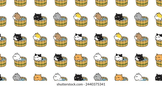 cat seamless pattern bathtub shower vector kitten calico munchkin neko pet cartoon doodle tile background gift wrapping paper repeat wallpaper illustration isolated design