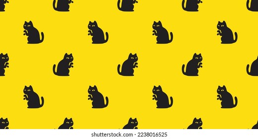 cat seamless pattern black kitten vector calico sitting gift wrapping paper tile background scarf isolated repeat wallpaper cartoon illustration yellow design