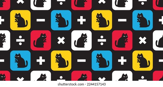 cat seamless pattern black kitten vector calico checked plus minus multiplied divided icon symbol gift wrapping paper tile background scarf isolated repeat wallpaper cartoon illustration design