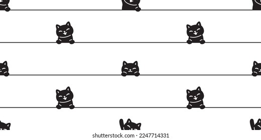 cat seamless pattern black kitten line vector calico breed neko cartoon pet tile background repeat wallpaper animal doodle illustration design scarf isolated