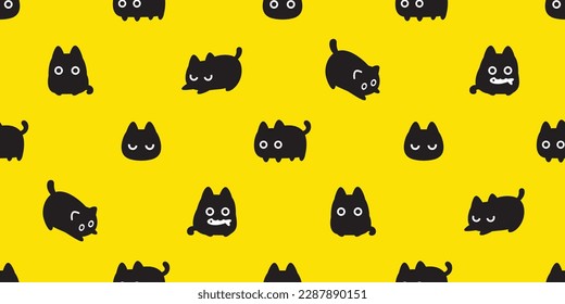 cat seamless pattern black kitten neko calico vector pet cartoon gift wrapping paper tile background repeat wallpaper doodle scarf isolated illustration design