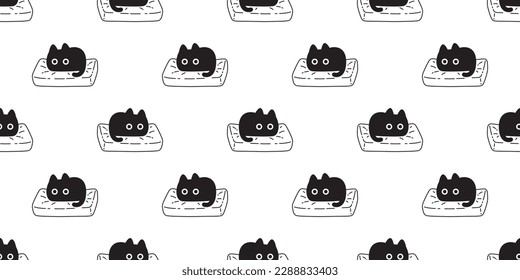 cat seamless pattern black kitten sleeping pillow neko calico vector pet cartoon gift wrapping paper tile background repeat wallpaper doodle scarf isolated illustration design