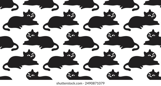 cat seamless pattern black kitten moustache calico neko vector cartoon pet doodle tile background gift wrapping paper repeat wallpaper scarf isolated illustration design