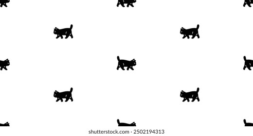 cat seamless pattern black kitten walking calico cartoon