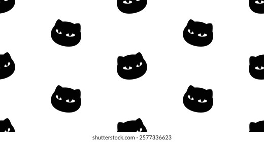 cat seamless pattern black kitten face head calico neko vector pet cartoon doodle tile background gift wrapping paper repeat wallpaper scarf isolated illustration design