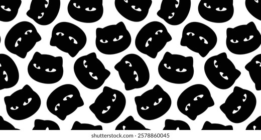 cat seamless pattern black kitten face head calico neko vector pet cartoon doodle gift wrapping paper tile background repeat wallpaper scarf isolated illustration design