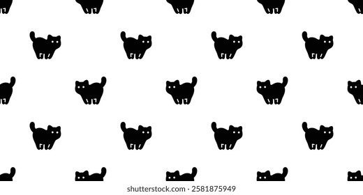 cat seamless pattern black kitten munchkin calico neko vector pet cartoon doodle gift wrapping paper tile background repeat wallpaper scarf isolated illustration design