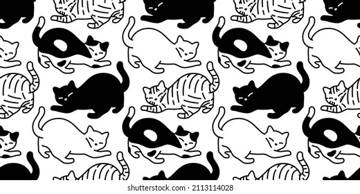 cat seamless pattern calico kitten vector neko breed character cartoon pet tile background repeat wallpaper animal doodle illustration design scarf isolated