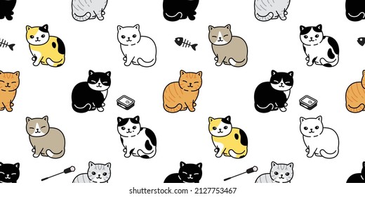 cat seamless pattern calico kitten vector neko toy breed character cartoon pet tile background repeat wallpaper animal doodle illustration design scarf isolated