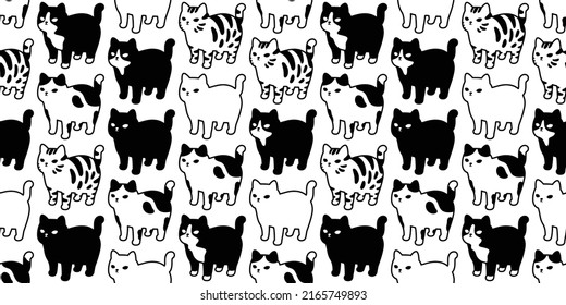 Cat Seamless Pattern Calico Kitten Vector Neko Breed Character Cartoon Pet Repeat Wallpaper Tile Background Animal Doodle Illustration Scarf Isolated Design