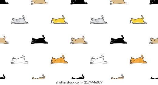 cat seamless pattern calico kitten vector neko running sleeping breed character cartoon pet scarf isolated tile background repeat wallpaper animal doodle illustration design