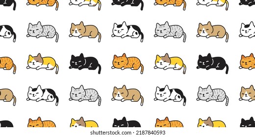 cat seamless pattern calico kitten sleeping vector neko breed cartoon character pet scarf isolated tile background repeat wallpaper animal doodle illustration black design