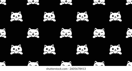 cat seamless pattern calico kitten smile cartoon doodle pet tile background gift wrapping paper repeat wallpaper black illustration