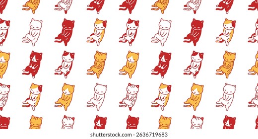 cat seamless pattern calico kitten cartoon doodle pet animal illustration gift wrapping paper tile background repeat wallpaper scarf isolated