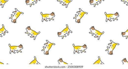 cat seamless pattern calico walking kitten neko vector cartoon pet doodle tile background gift wrapping paper repeat wallpaper scarf isolated illustration design