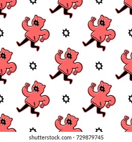 Cat seamless pattern. Cartoon running cat in a pink sweatshirt seamless pattern on white background isolated. Stock Vector Illustration.