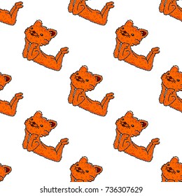 Cat seamless pattern. Cartoon smiley orange cat seamless pattern on white background isolated. Stock Vector Illustration.