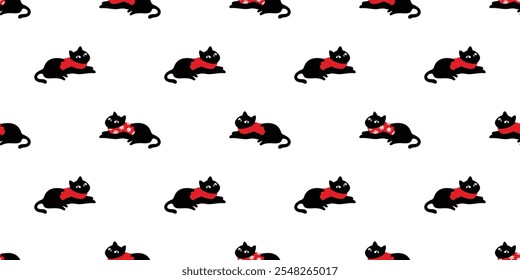 cat seamless pattern christmas black kitten santa claus hat calico neko vector cartoon pet doodle gift wrapping paper tile background repeat wallpaper scarf isolated illustration design