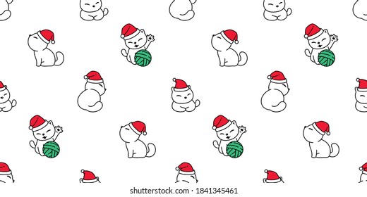 cat seamless pattern Christmas Santa Claus hat kitten yarn ball vector cartoon repeat wallpaper tile background scarf isolated illustration doodle design